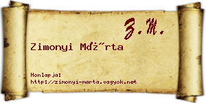 Zimonyi Márta névjegykártya